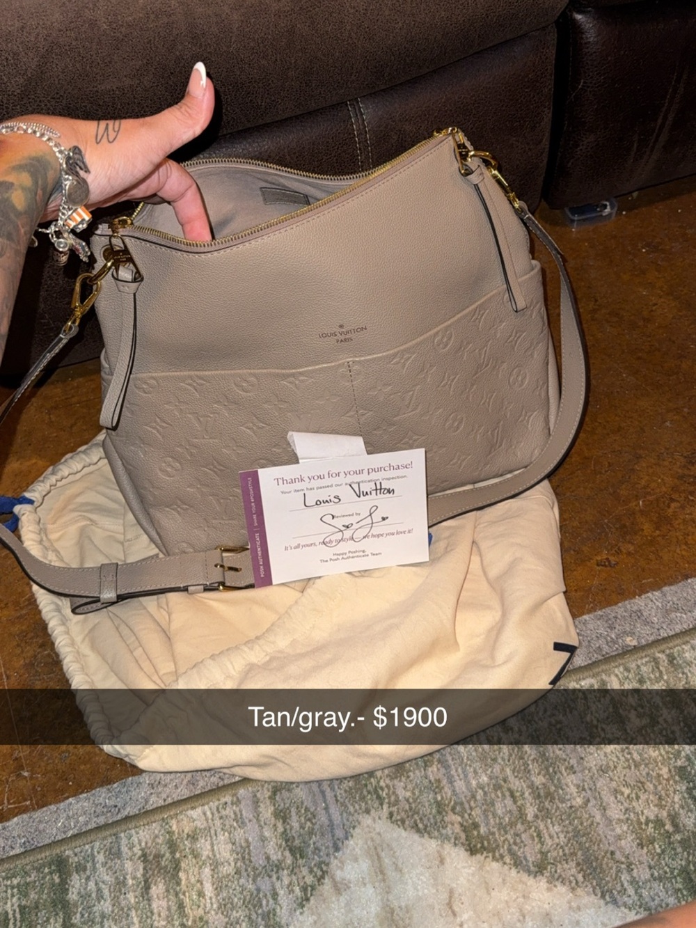 Louis Vuitton Taupe/Tan Embossed Monogram Hobo Bag